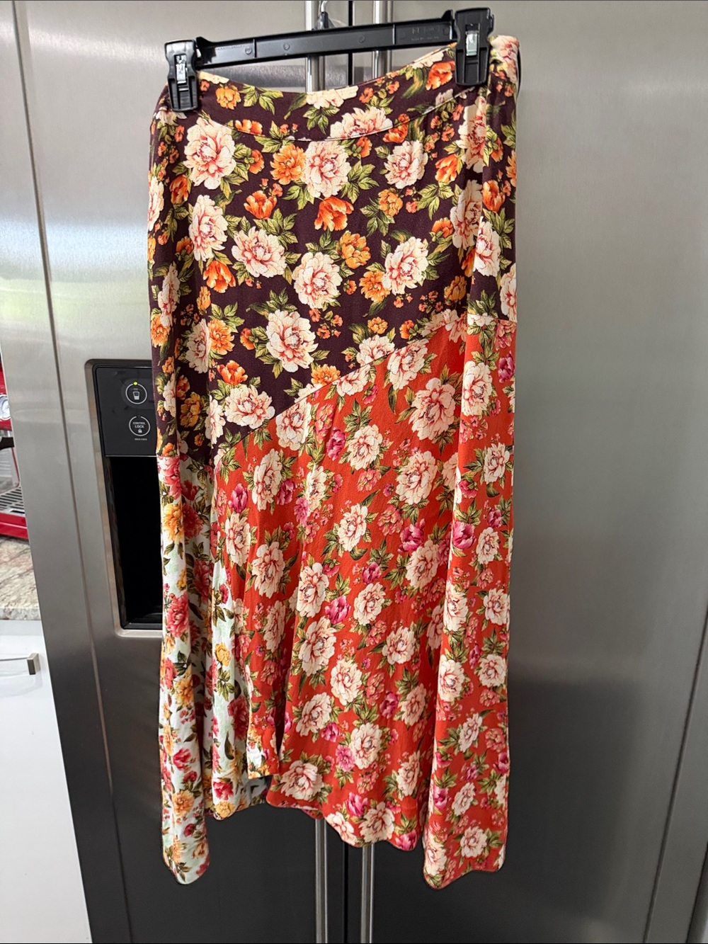 FARM Rio Floral Two-Panel Midi Skirt in Orange and Brown